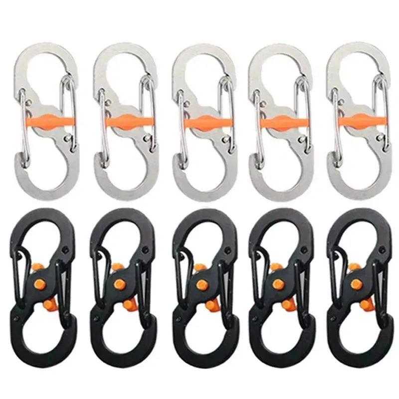 5Pcs Outdoor Camping S Type Carabiner with Lock Mini Keychain Hook Anti-Theft Outdoor Camping Backpack Buckle Key-Lock Tool