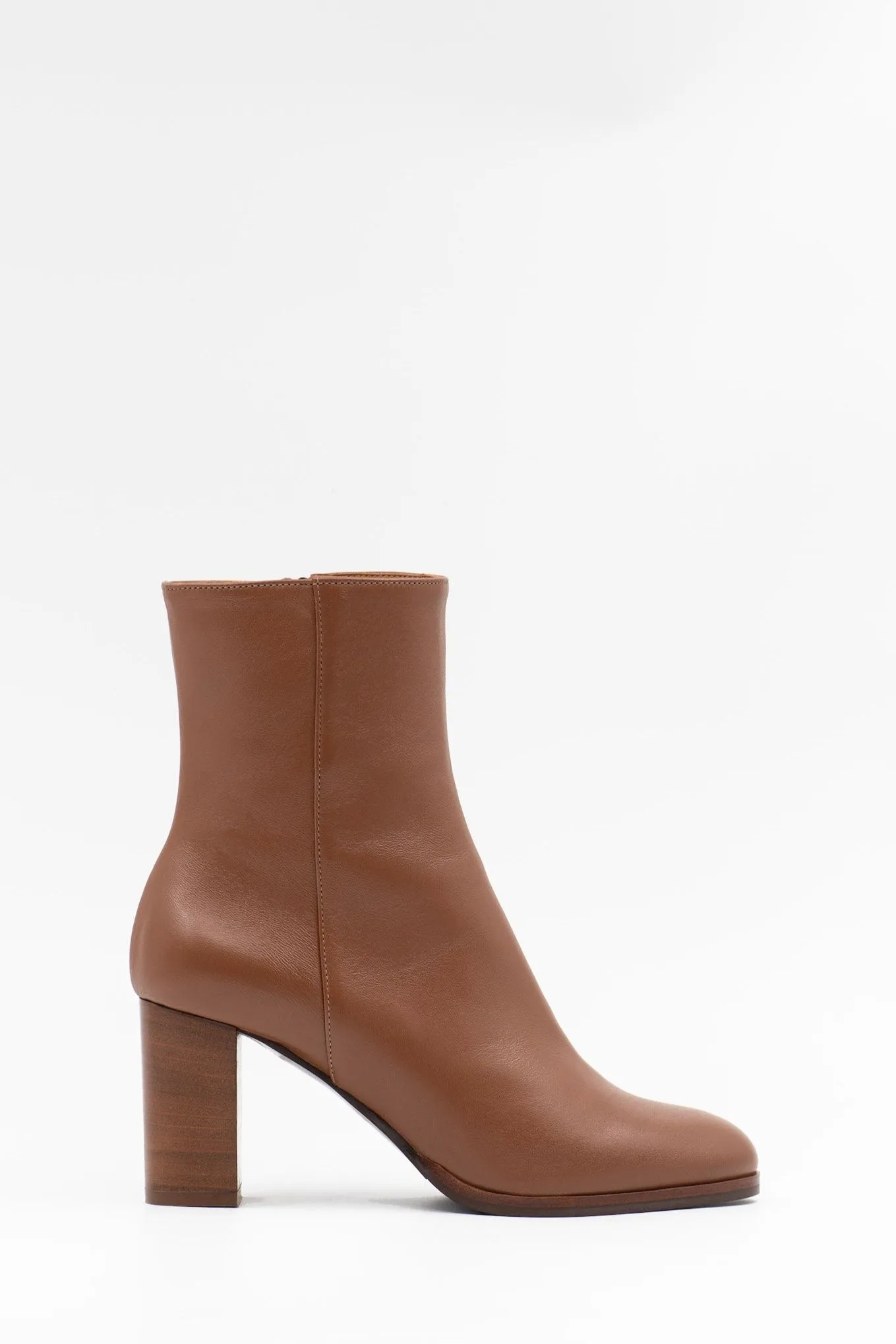 Block heel ankle boots in brown leather