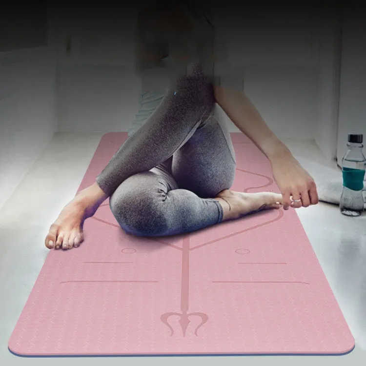 BSJ002 TPE Double Layer Two-Color Yoga Mat Fitness Mat with Body Line, Specification: 183 x 61 x 0.6cm(Bamboo Cyan)