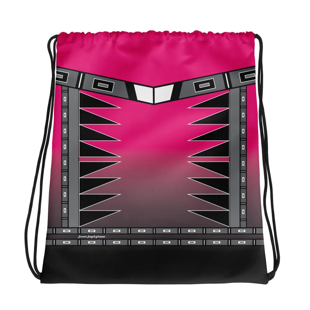Centered Pink and Black Fade Drawstring bag