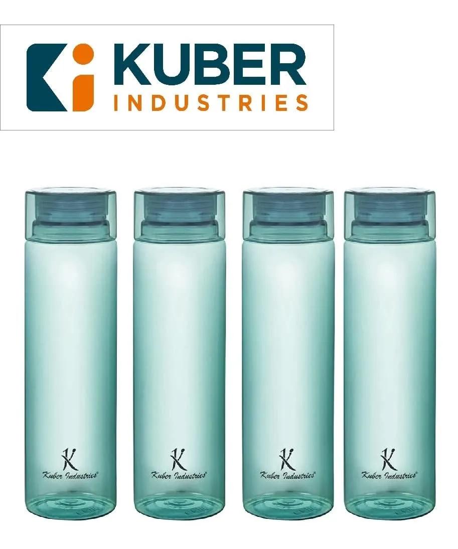 Kuber Industries BPA Free Plastic Water Bottles | Breakproof, Leakproof, Food Grade PET Bottles | Water Bottle for Kids & Adults | Plastic Bottle Set of 4 |Green (Pack Of 4)