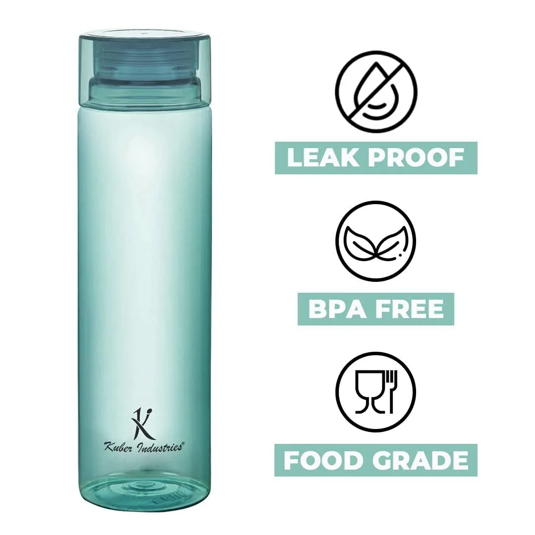 Kuber Industries BPA Free Plastic Water Bottles | Breakproof, Leakproof, Food Grade PET Bottles | Water Bottle for Kids & Adults | Plastic Bottle Set of 4 |Green (Pack Of 5)