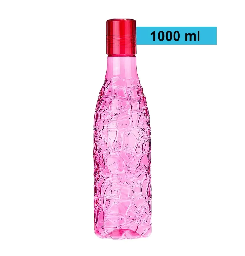 Kuber Industries Set of 6 Plastic Water Bottle | 1 Litre Round Plastic Water Bottle | Refrigerator Safe and BPA free PET Water Bottle |Perfect For School College Work Gym | Pack of 4 | Assorted