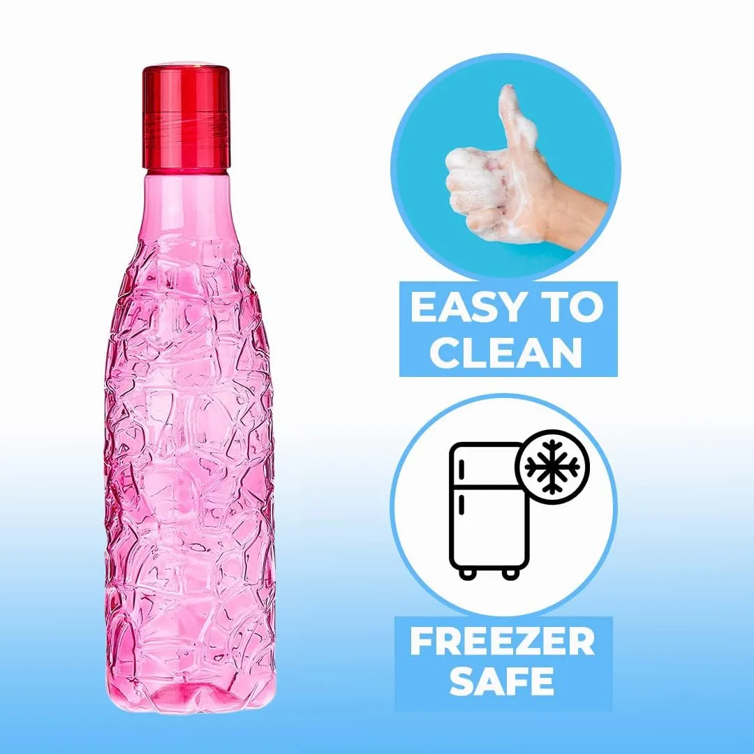 Kuber Industries Set of 6 Plastic Water Bottle | 1 Litre Round Plastic Water Bottle | Refrigerator Safe and BPA free PET Water Bottle |Perfect For School College Work Gym | Pack of 4 | Assorted