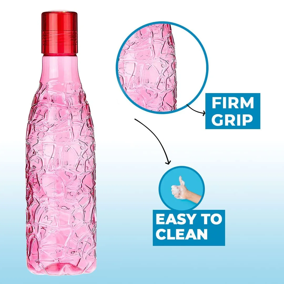 Kuber Industries Set of 6 Plastic Water Bottle | 1 Litre Round Plastic Water Bottle | Refrigerator Safe and BPA free PET Water Bottle |Perfect For School College Work Gym | Pack of 4 | Assorted