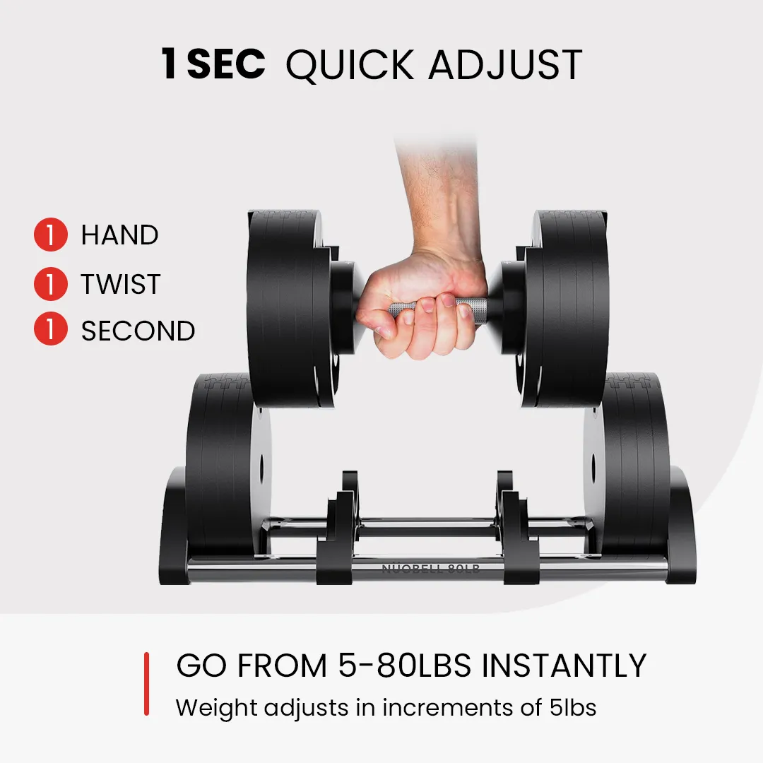 NUOBELL Adjustable Dumbbell Set 5-80 lbs