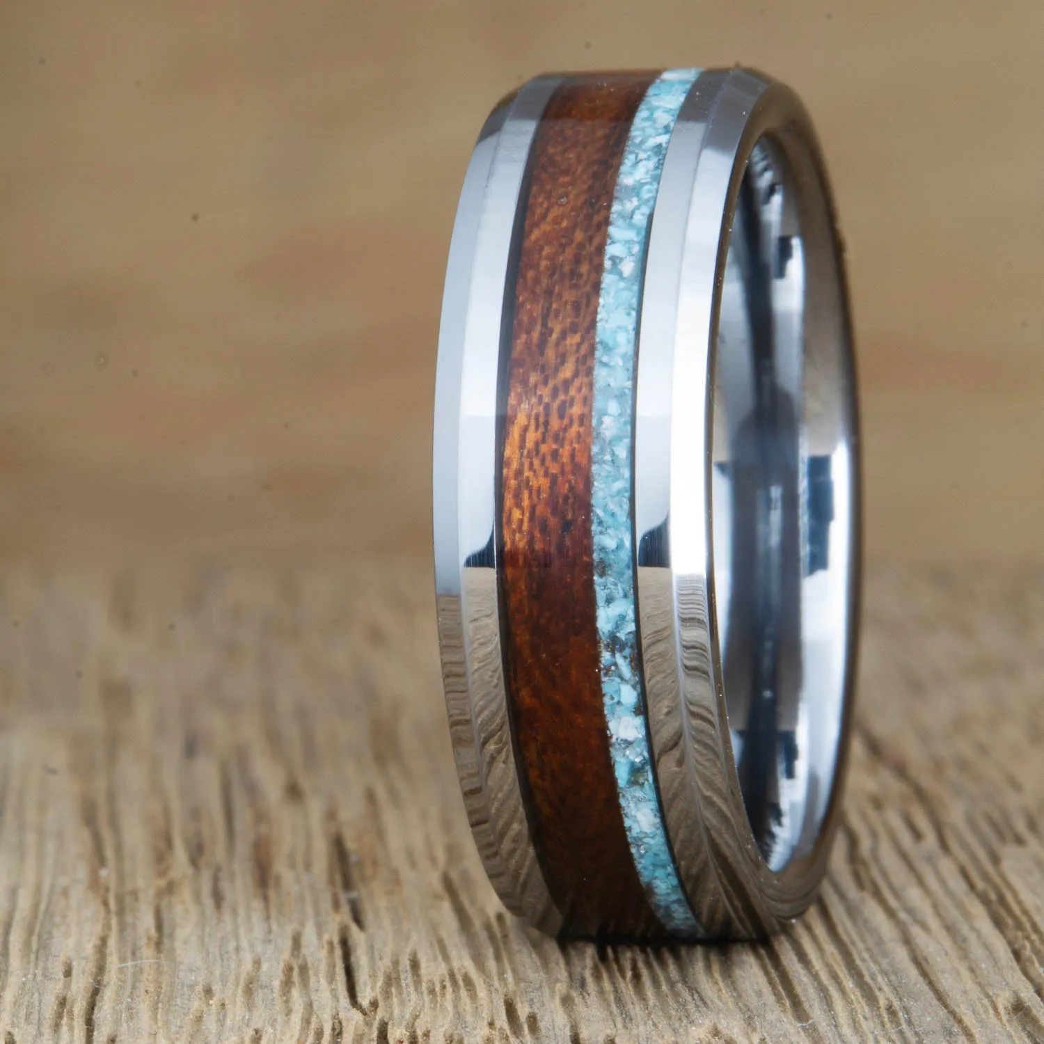"The Beach" Turquoise Acacia on beveled Tungsten
