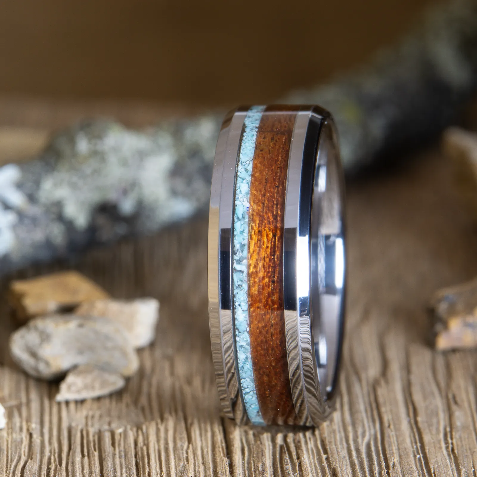 "The Beach" Turquoise Acacia on beveled Tungsten