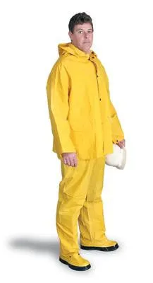 Radnor Medium Yellow .32 mm Polyester And PVC 3 Piece Rain Suit (Includes Jacket With Front Snap Closure, Detached Hood And Snap Fly Bib Pants)