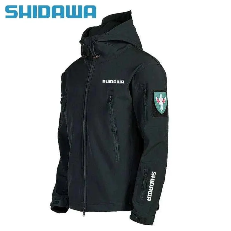 Shidawa Autumn Winter Men's Waterproof Warm Fishing Set Windproof Hooded Jacket Army Combat Pants Outdoor Hiking Camping Clothes