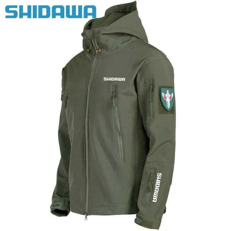 Shidawa Autumn Winter Men's Waterproof Warm Fishing Set Windproof Hooded Jacket Army Combat Pants Outdoor Hiking Camping Clothes