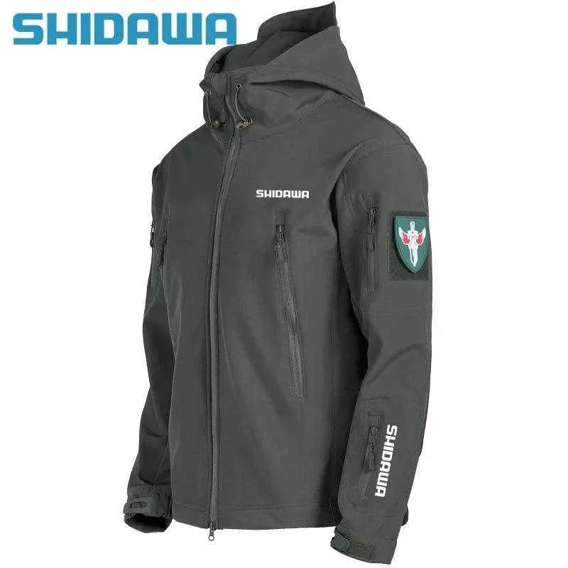 Shidawa Autumn Winter Men's Waterproof Warm Fishing Set Windproof Hooded Jacket Army Combat Pants Outdoor Hiking Camping Clothes