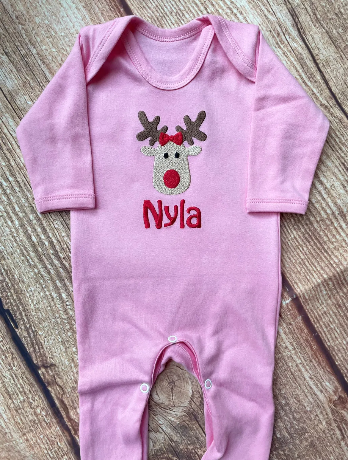 Sleeping reindeer Christmas pyjamas, embroidered & personalised with name. Matching, Gift, keepsake, high quality, soft, PJ's
