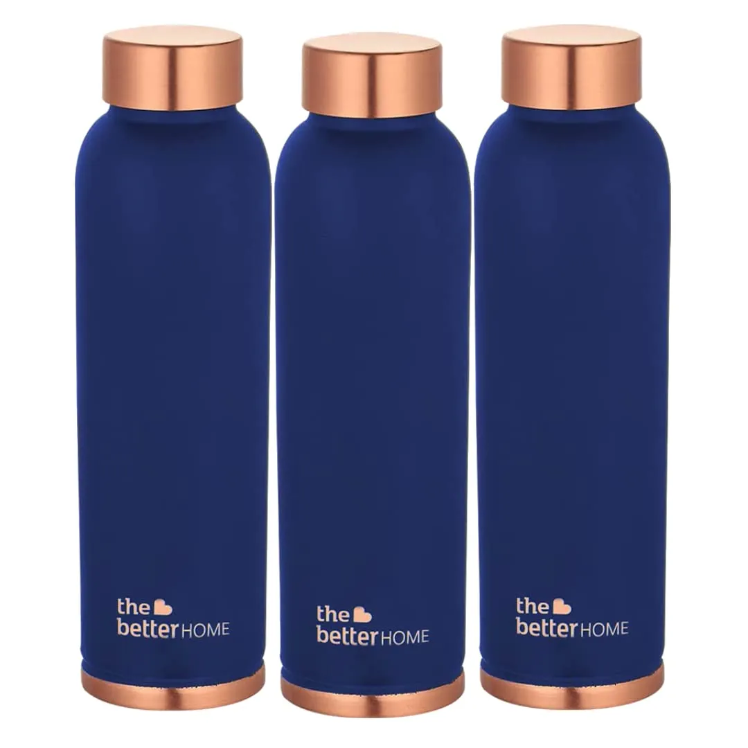 The Better Home Copper Water Bottle (1 Litre-3Pcs) | BPA Free Leak Proof Bottle for School Kids | Non Plastic Bottles for Office 1  Litre Capacity | Water Bottal | Dr Copper Water Bottle | Blue Bottle