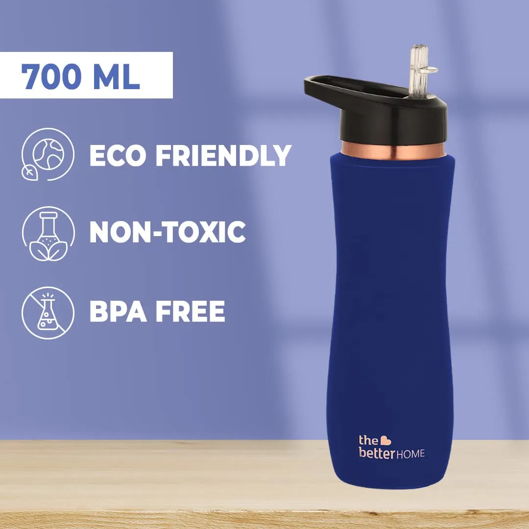 The Better Home Copper Water Bottle with Sipper (700ml), 100% Pure Copper Bottle, Sipper Water Bottle for Adults, BPA Free & Leakproof with Anti Oxidant Properties of Copper (Blue, Pack of 1)