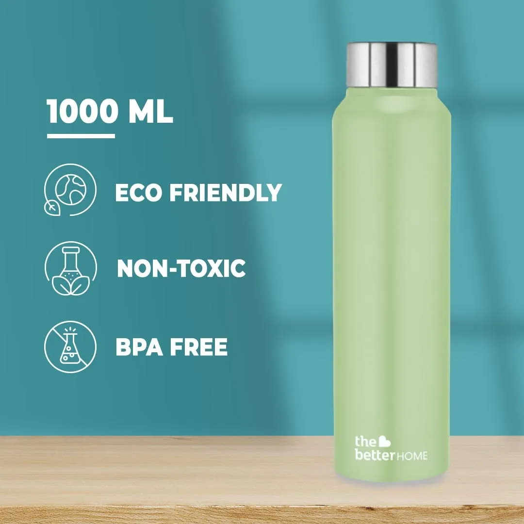 The Better Home Stainless Steel Water Bottle 1 Litre | Leak Proof, Durable & Rust Proof | Non-Toxic & BPA Free Steel Bottles 1  Litre | Eco Friendly Stainless Steel Water Bottle | Green (Pack of 2)