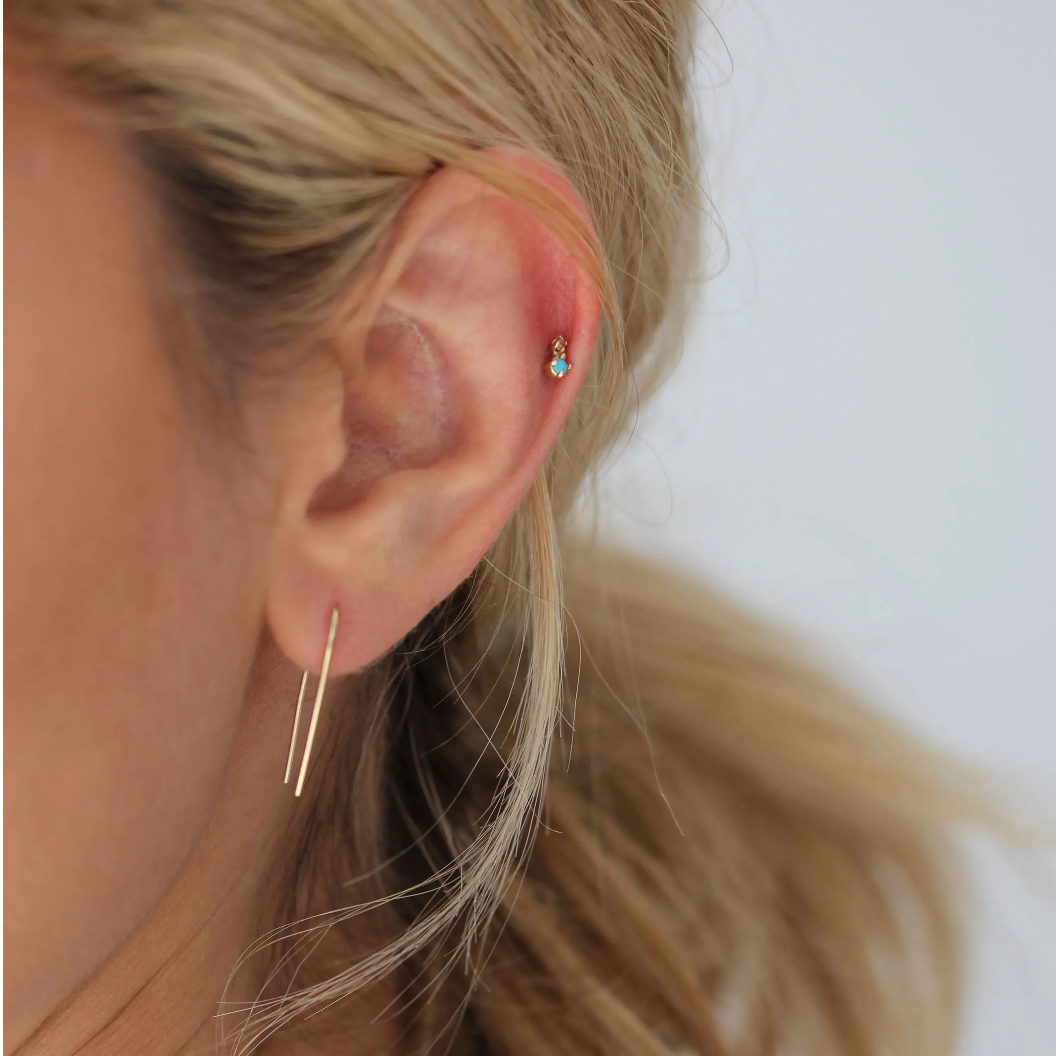 TINY TURQUOISE WITH DIAMONDS STUD