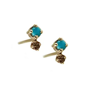 TINY TURQUOISE WITH DIAMONDS STUD