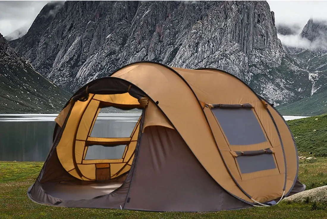 Waterproof Instant Beach Camping Tent 6 Person Pop up Tents Family Hiking Dome - brown